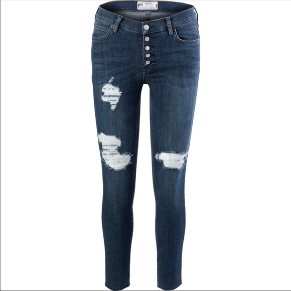 FREE PEOPLE Reagan Destroyed Button Front Jeans 28 - Picture 7 of 8